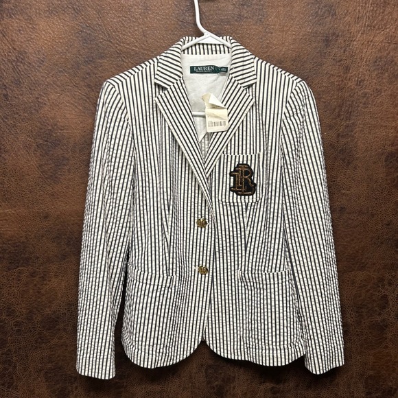 Lauren Ralph Lauren Jackets & Blazers - NWT Lauren Ralph Lauren Black Cream Gold Rope Logo Blazer Vintage Size 4 Pockets
